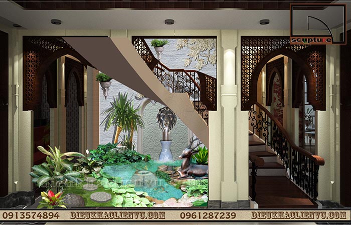 Tiểu cảnh s&acirc;n vườn gầm cầu thang